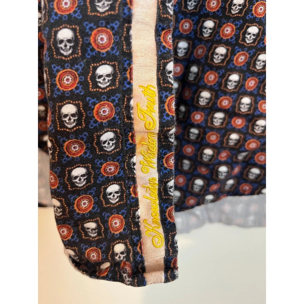 Robert Graham MenXL Macbeth Skull British Flip Cuff Shirt Long Sleeve Embroidery